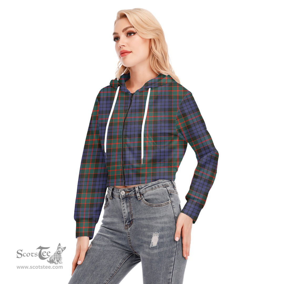 ScotsTee Shop Scottish Fletcher of Dunans Clan Tartan Womens Cropped Zip Up Hoodie