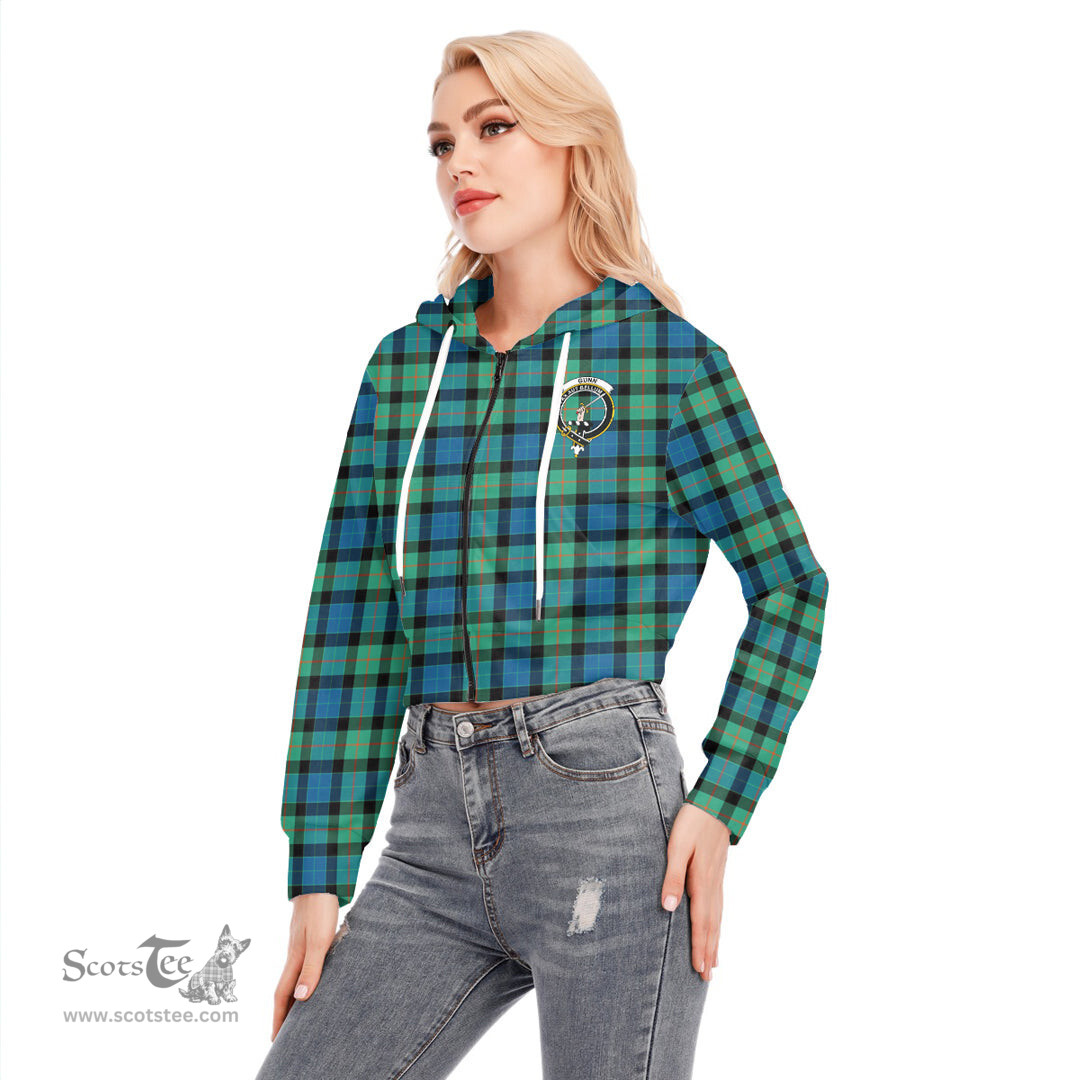 ScotsTee Shop Scottish Gunn Ancient Clan Crest Tartan Womens Cropped Zip Up Hoodie