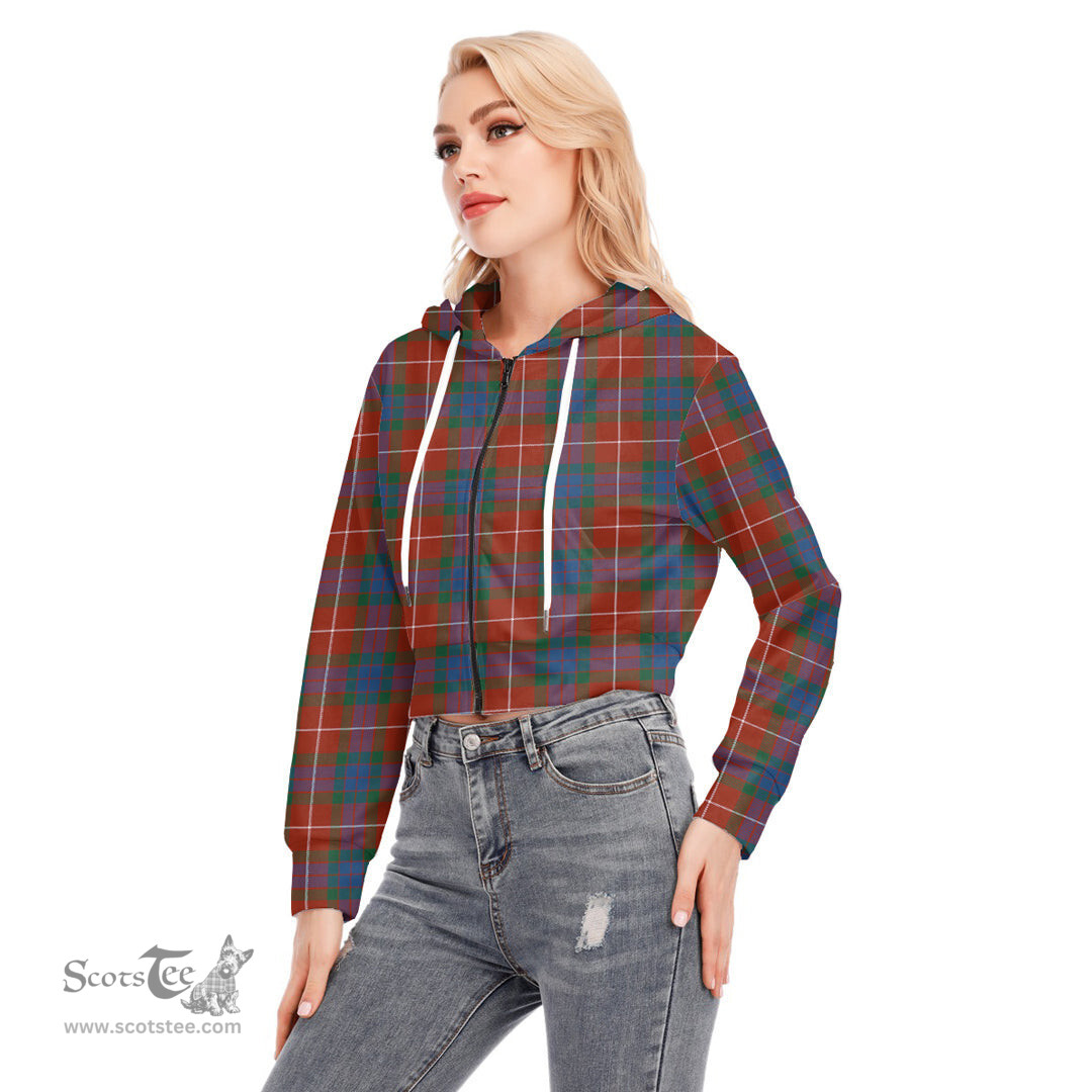ScotsTee Shop Scottish Fraser Ancient Clan Tartan Womens Cropped Zip Up Hoodie