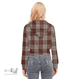 ScotsTee Shop Scottish Cunningham Burgundy Dancers Clan Tartan Womens Cropped Zip Up Hoodie
