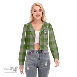 ScotsTee Shop Scottish Cunningham Dress Green Dancers Clan Crest Tartan Womens Cropped Zip Up Hoodie