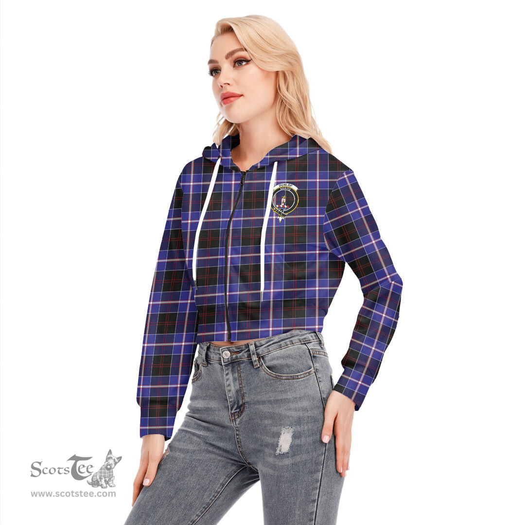 ScotsTee Shop Scottish Dunlop Modern Clan Crest Tartan Womens Cropped Zip Up Hoodie