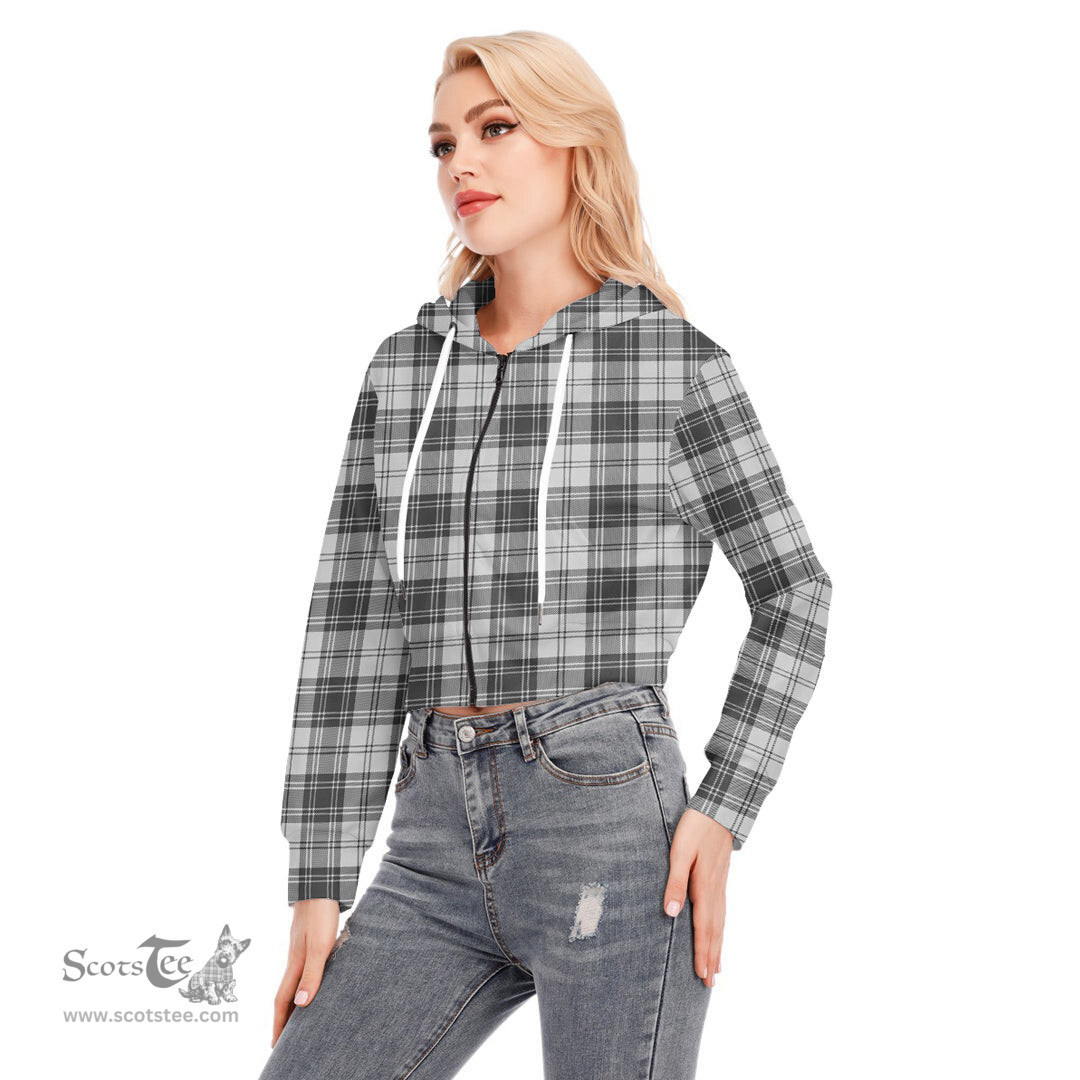 ScotsTee Shop Scottish Douglas Grey Modern Clan Tartan Womens Cropped Zip Up Hoodie