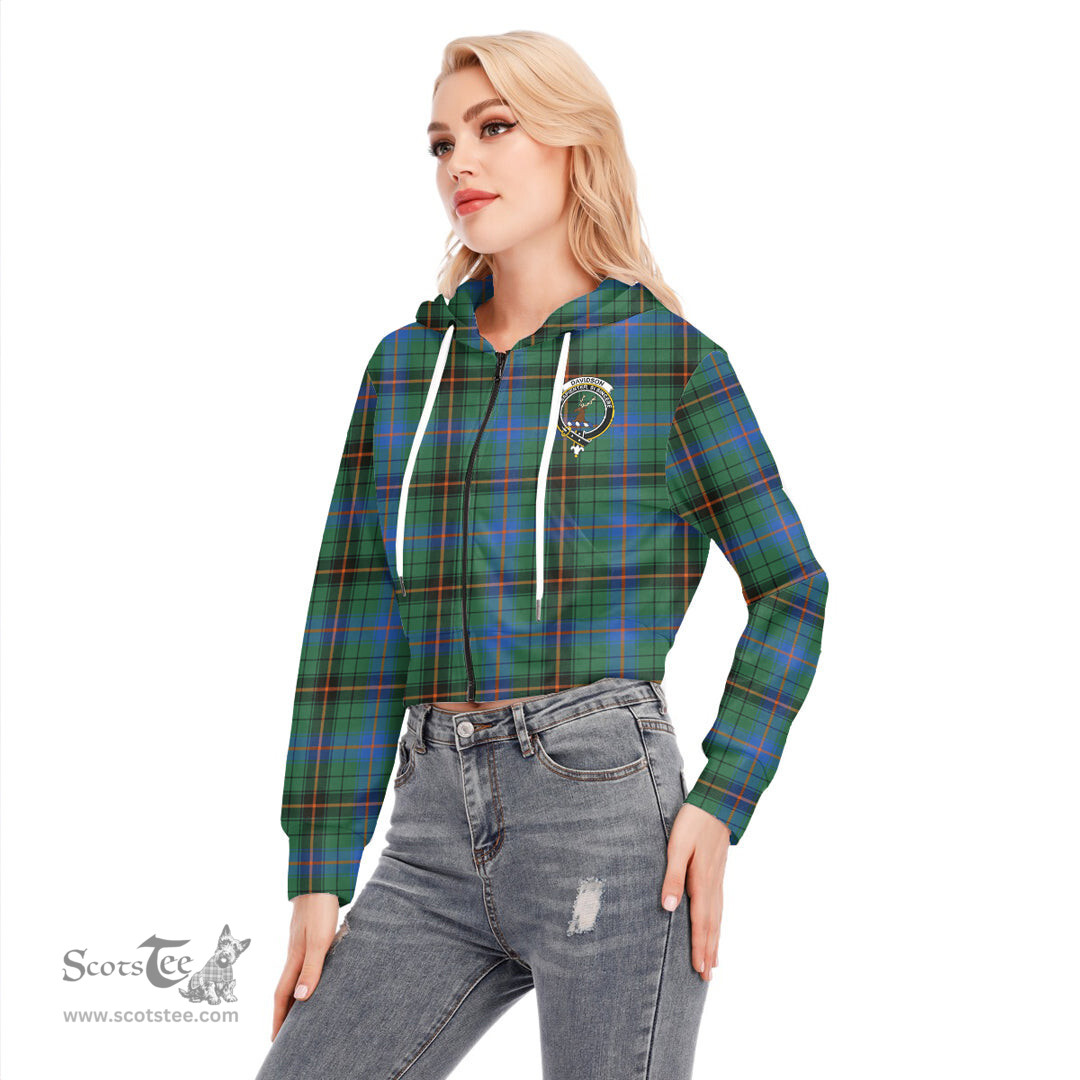 ScotsTee Shop Scottish Davidson Ancient Clan Crest Tartan Womens Cropped Zip Up Hoodie