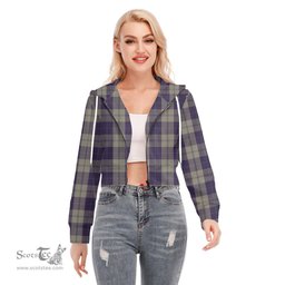 ScotsTee Shop Scottish Cunningham Dress Blue Dancers Clan Tartan Womens Cropped Zip Up Hoodie