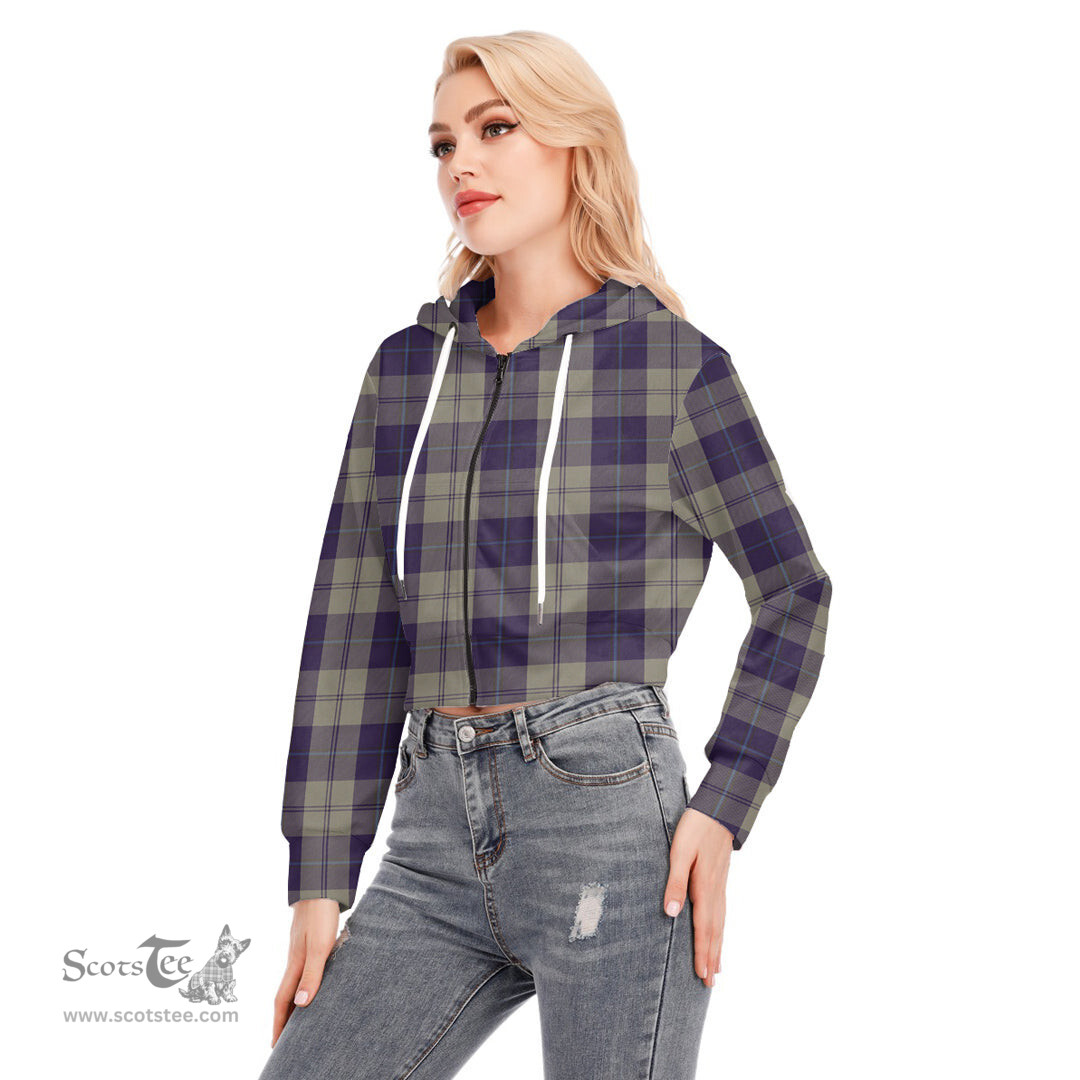 ScotsTee Shop Scottish Cunningham Dress Blue Dancers Clan Tartan Womens Cropped Zip Up Hoodie