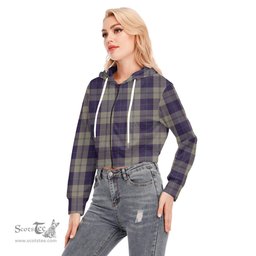 ScotsTee Shop Scottish Cunningham Dress Blue Dancers Clan Tartan Womens Cropped Zip Up Hoodie