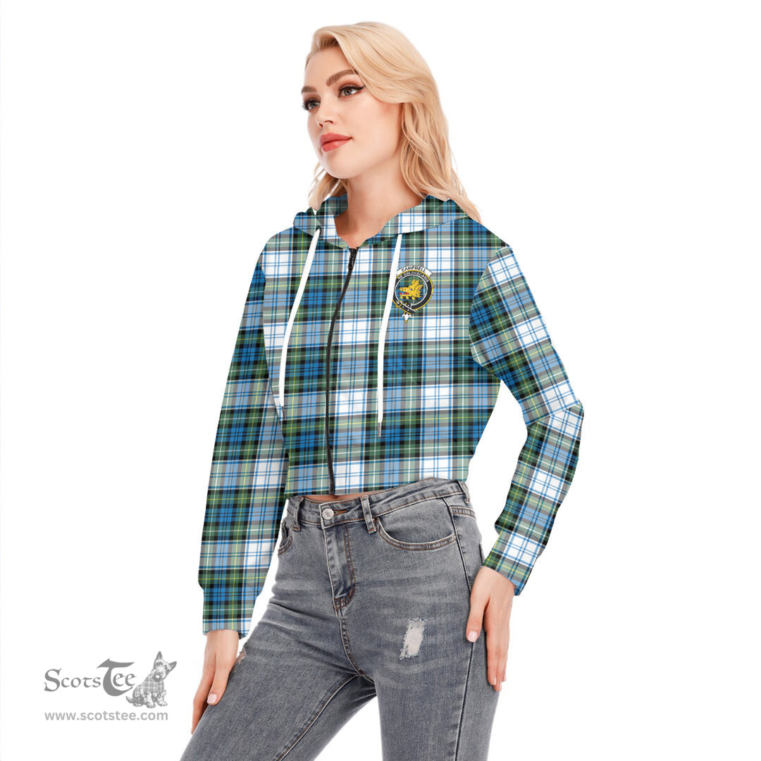 ScotsTee Shop Scottish Campbell Dress Ancient Clan Crest Tartan Womens Cropped Zip Up Hoodie