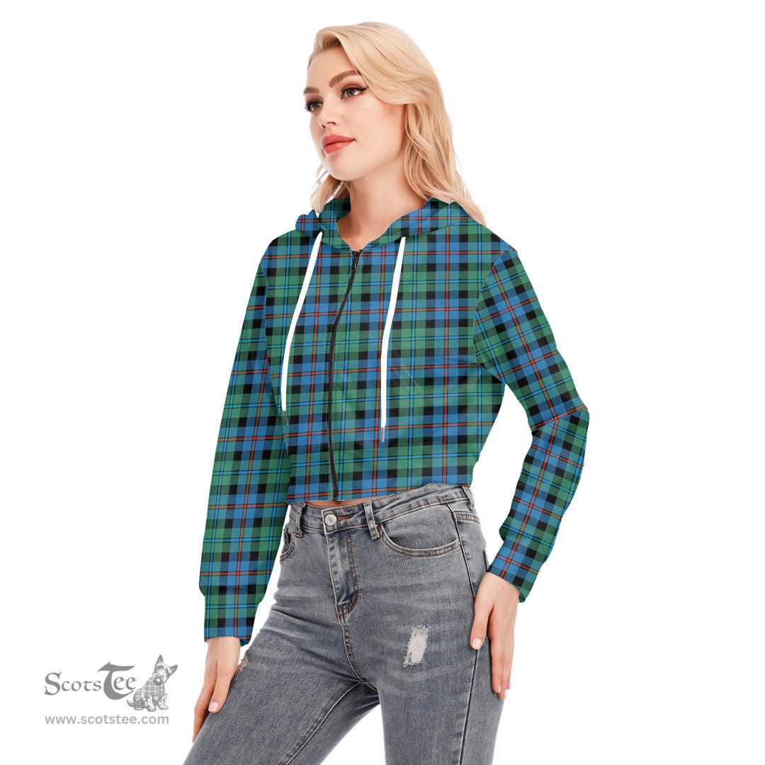 ScotsTee Shop Scottish Campbell of Cawdor Ancient Clan Tartan Womens Cropped Zip Up Hoodie
