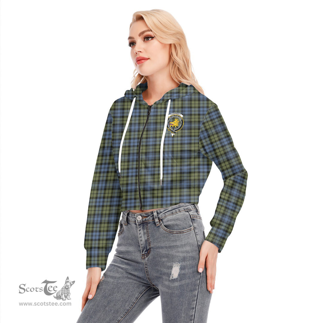 ScotsTee Shop Scottish Campbell Faded Clan Crest Tartan Womens Cropped Zip Up Hoodie