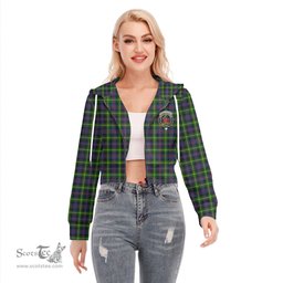 ScotsTee Shop Scottish Farquharson Modern Clan Crest Tartan Womens Cropped Zip Up Hoodie
