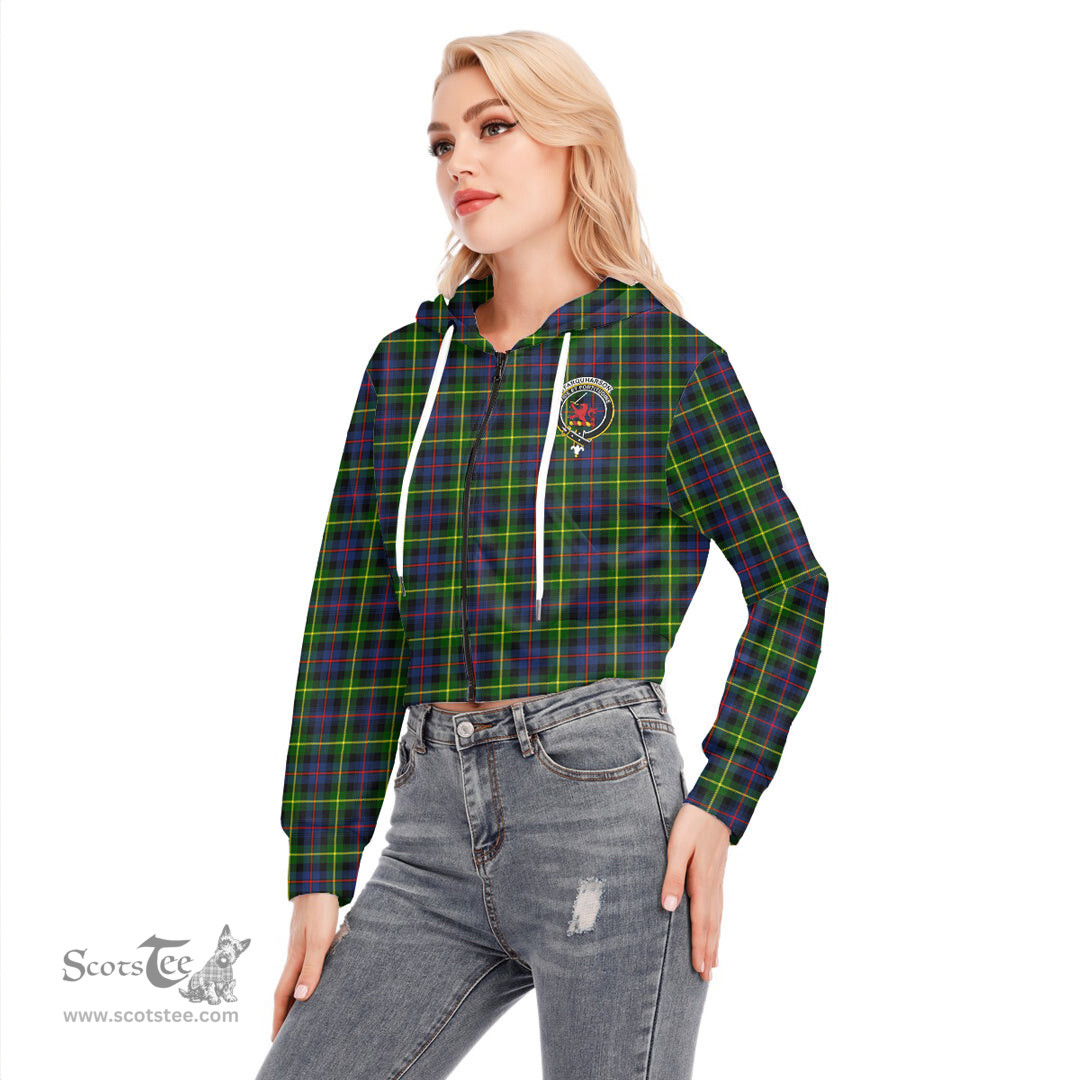 ScotsTee Shop Scottish Farquharson Modern Clan Crest Tartan Womens Cropped Zip Up Hoodie