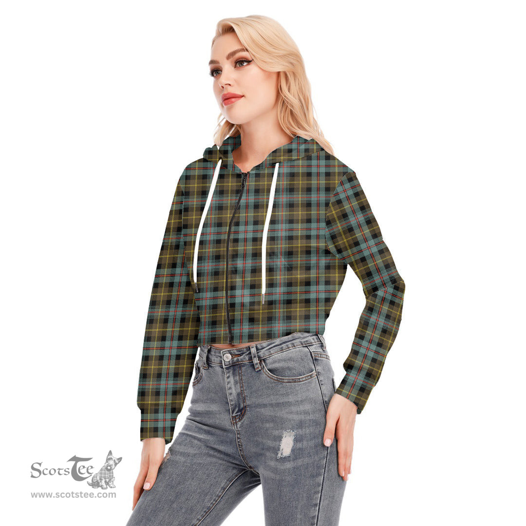 ScotsTee Shop Scottish Farquharson Weathered Clan Tartan Womens Cropped Zip Up Hoodie