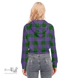 ScotsTee Shop Scottish Elphinstone Clan Tartan Womens Cropped Zip Up Hoodie