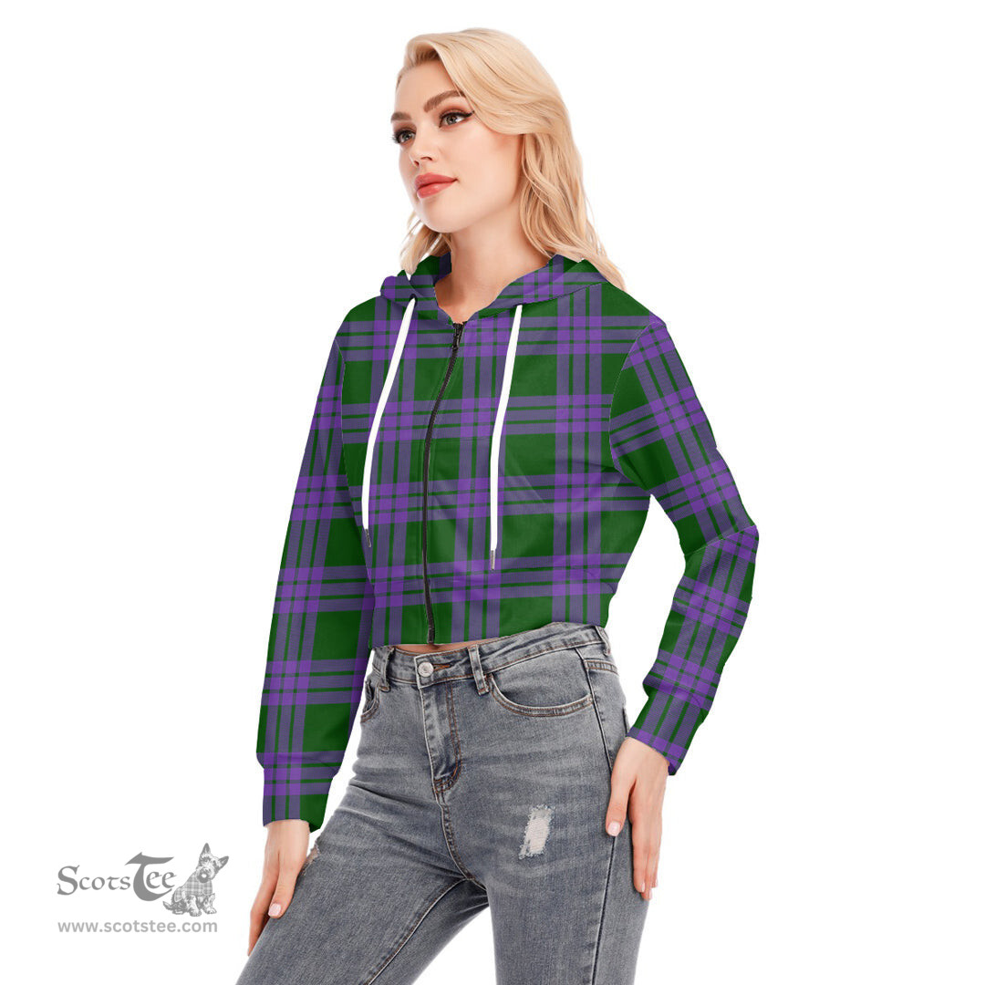 ScotsTee Shop Scottish Elphinstone Clan Tartan Womens Cropped Zip Up Hoodie