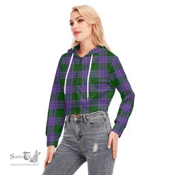 ScotsTee Shop Scottish Elphinstone Clan Tartan Womens Cropped Zip Up Hoodie