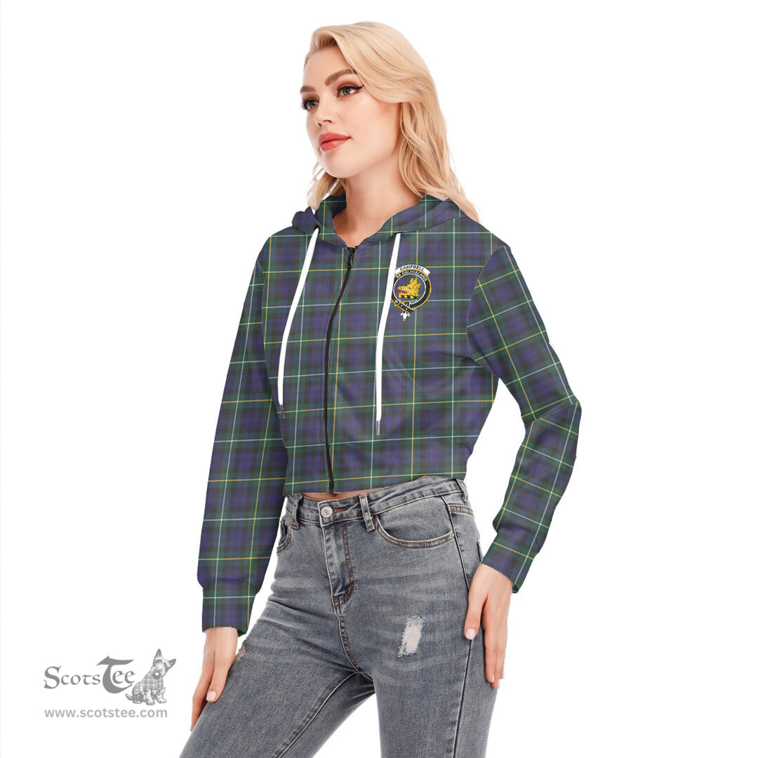 ScotsTee Shop Scottish Campbell Argyll Modern Clan Crest Tartan Womens Cropped Zip Up Hoodie