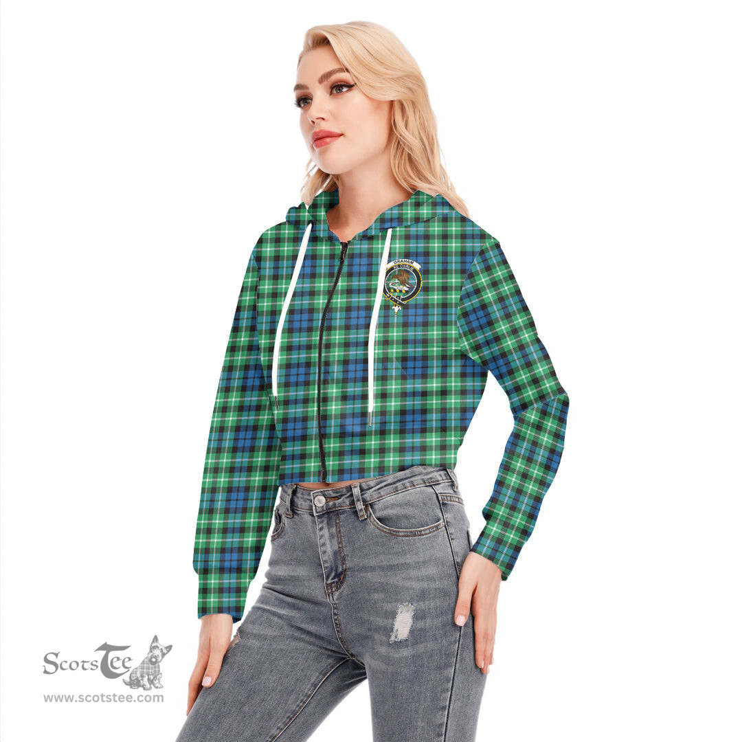 ScotsTee Shop Scottish Graham of Montrose Ancient Clan Crest Tartan Womens Cropped Zip Up Hoodie