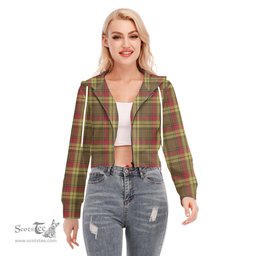 ScotsTee Shop Scottish MacMillan Old Weathered Clan Tartan Womens Cropped Zip Up Hoodie