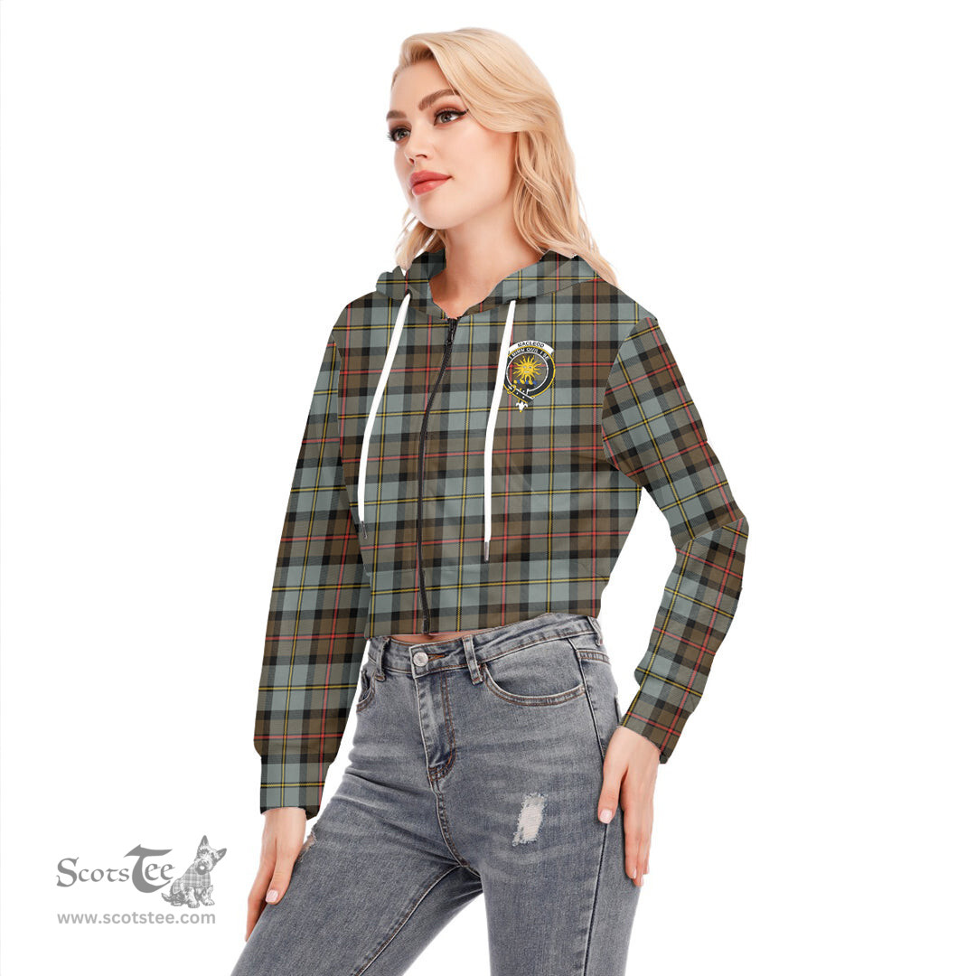 ScotsTee Shop Scottish MacLeod of Harris Weathered Clan Crest Tartan Womens Cropped Zip Up Hoodie