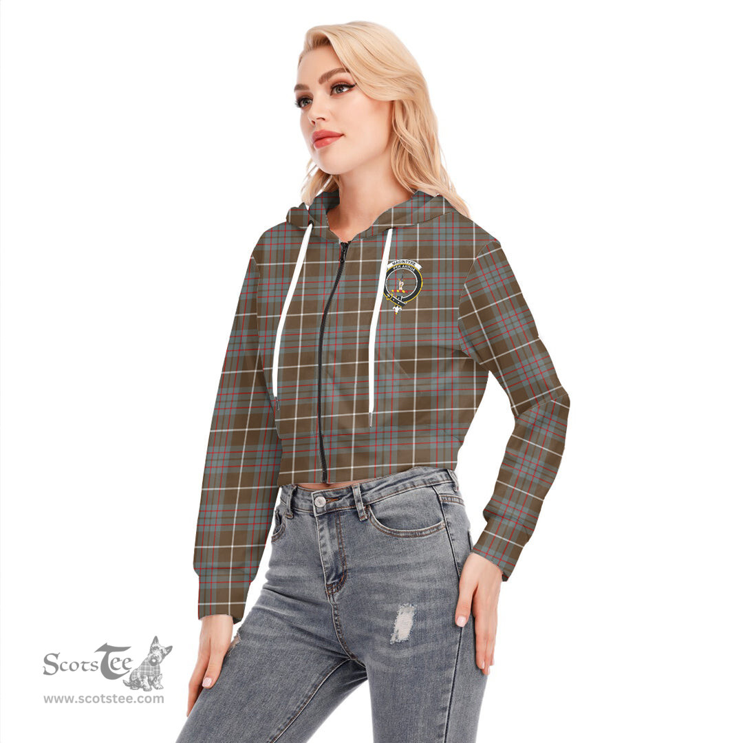 ScotsTee Shop Scottish MacIntyre Hunting Weathered Clan Crest Tartan Womens Cropped Zip Up Hoodie