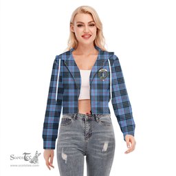 ScotsTee Shop Scottish MacKay Blue Clan Crest Tartan Womens Cropped Zip Up Hoodie