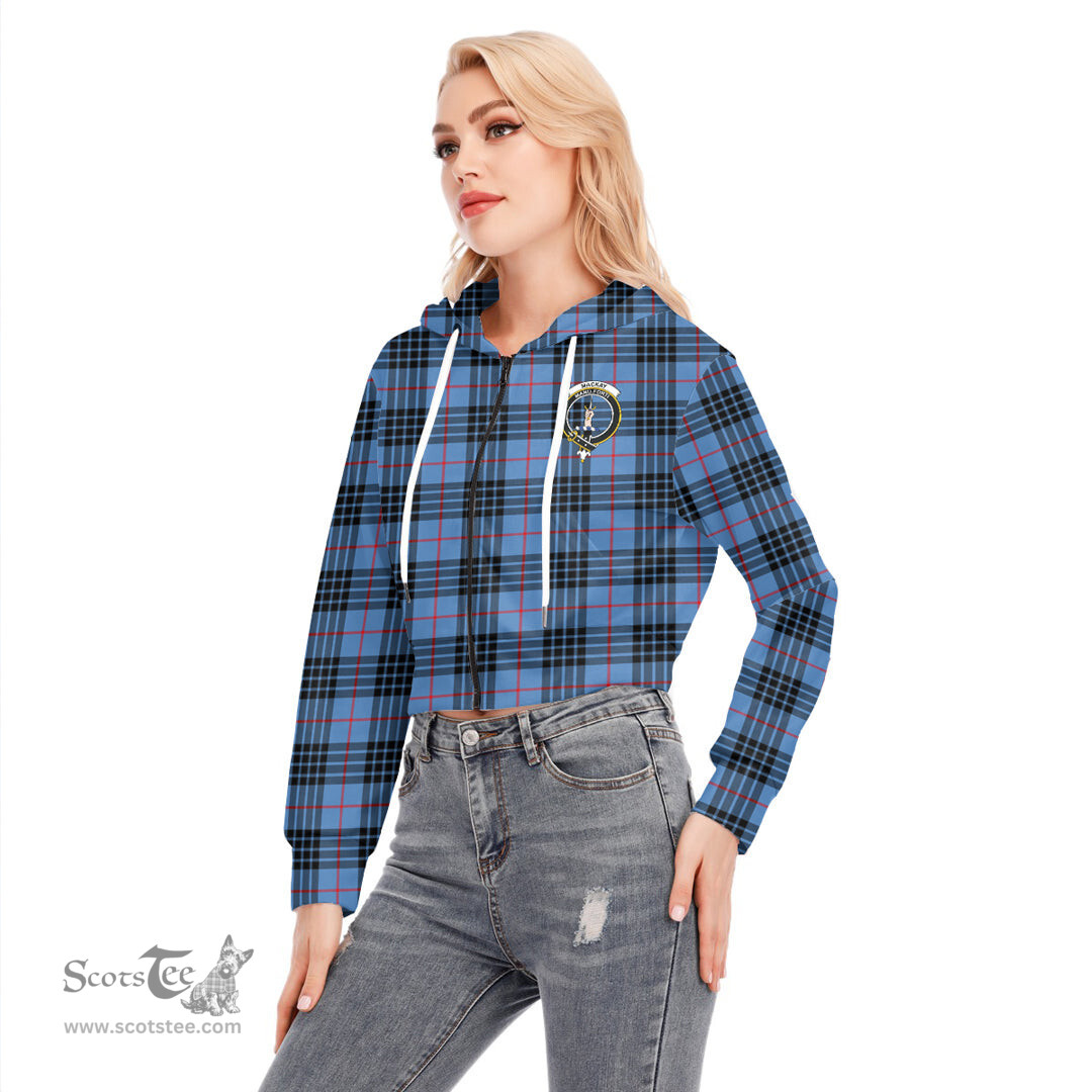 ScotsTee Shop Scottish MacKay Blue Clan Crest Tartan Womens Cropped Zip Up Hoodie