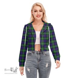 ScotsTee Shop Scottish MacThomas Modern Clan Tartan Womens Cropped Zip Up Hoodie