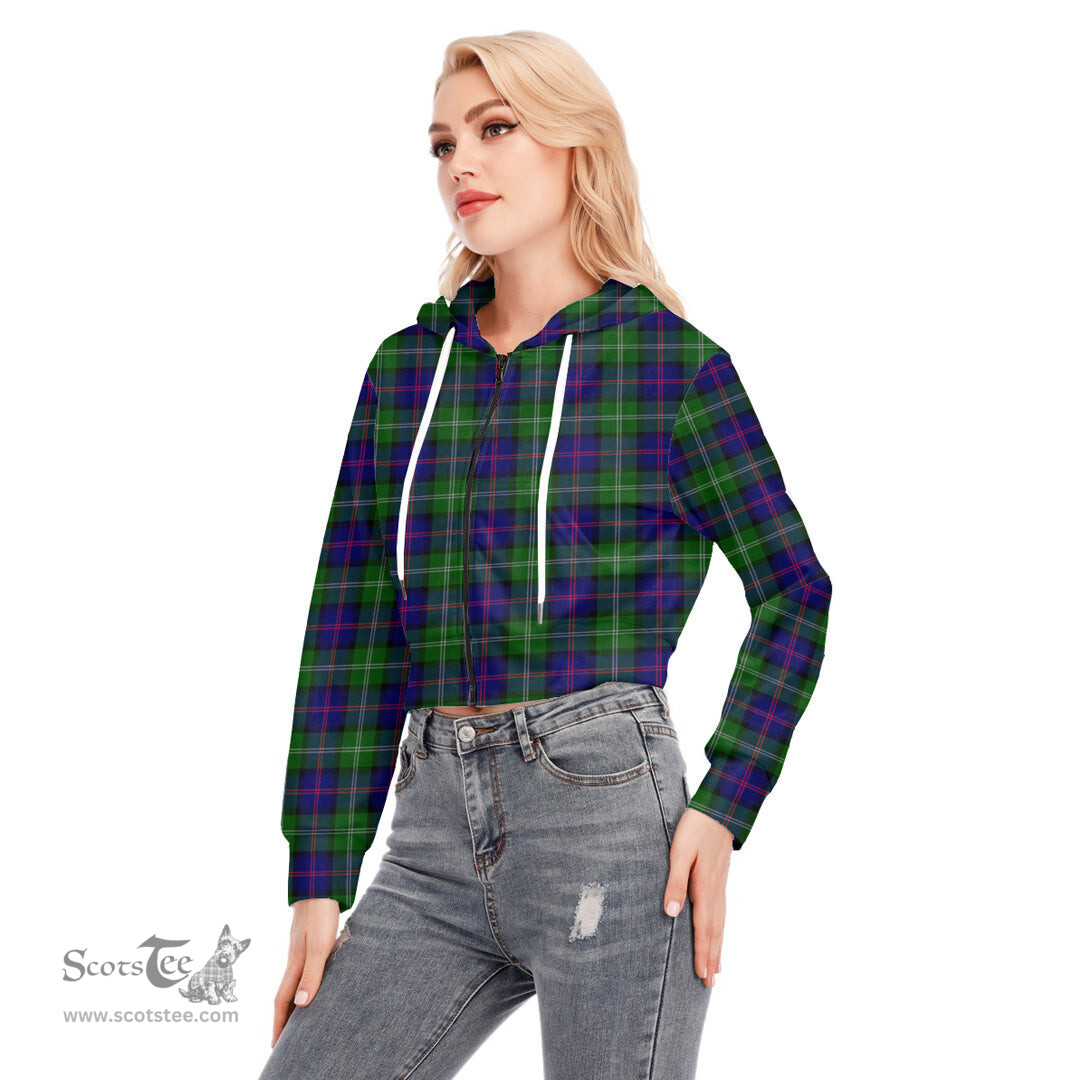 ScotsTee Shop Scottish MacThomas Modern Clan Tartan Womens Cropped Zip Up Hoodie