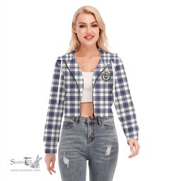 ScotsTee Shop Scottish Hannay Modern Clan Crest Tartan Womens Cropped Zip Up Hoodie
