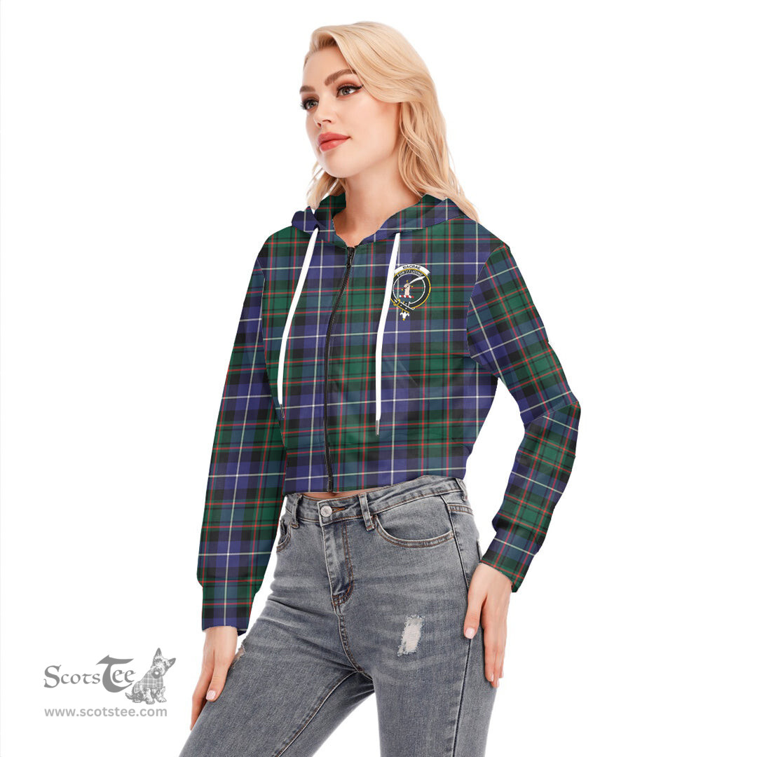 ScotsTee Shop Scottish MacRae Hunting Modern Clan Crest Tartan Womens Cropped Zip Up Hoodie