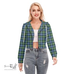 ScotsTee Shop Scottish MacNeill of Barra Ancient Clan Tartan Womens Cropped Zip Up Hoodie