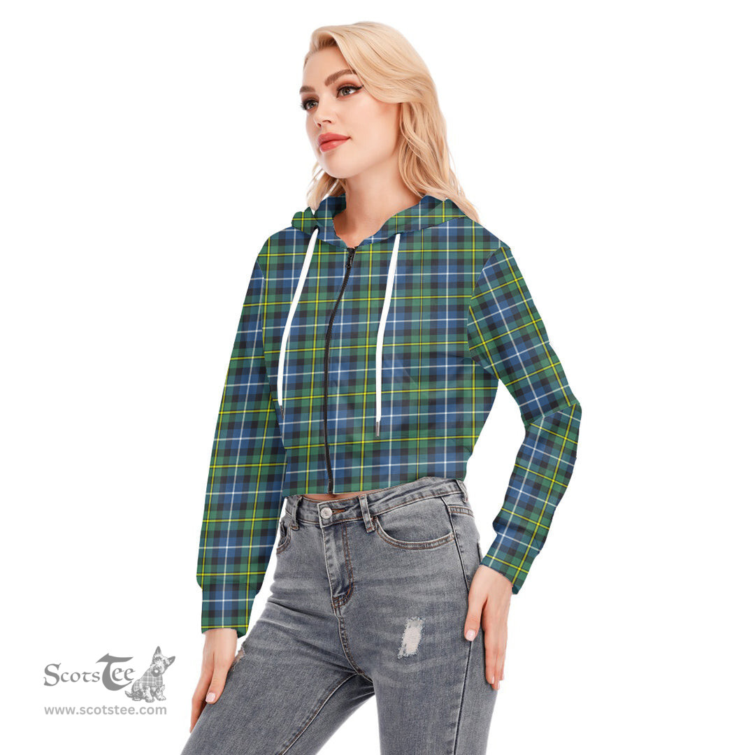 ScotsTee Shop Scottish MacNeill of Barra Ancient Clan Tartan Womens Cropped Zip Up Hoodie