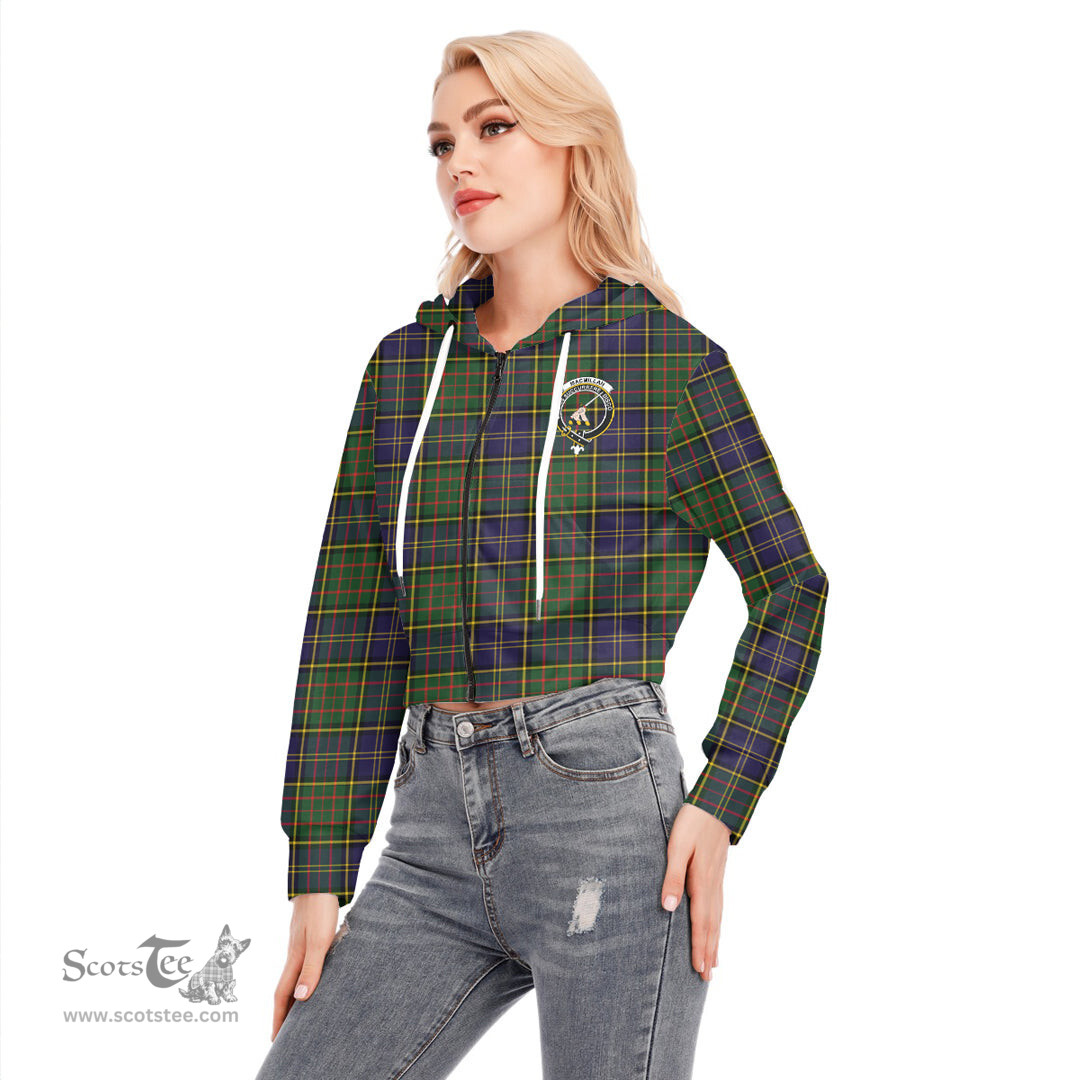 ScotsTee Shop Scottish MacMillan Hunting Modern Clan Crest Tartan Womens Cropped Zip Up Hoodie