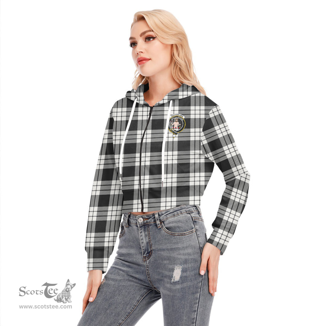 ScotsTee Shop Scottish MacFarlane Black White Ancient Clan Crest Tartan Womens Cropped Zip Up Hoodie