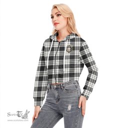 ScotsTee Shop Scottish MacFarlane Black White Ancient Clan Crest Tartan Womens Cropped Zip Up Hoodie