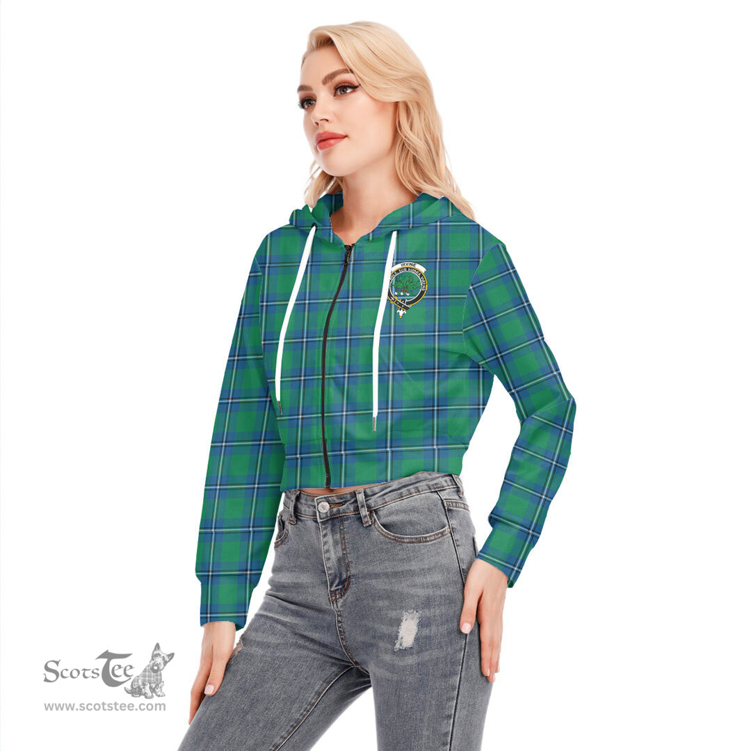 ScotsTee Shop Scottish Irvine Ancient Clan Crest Tartan Womens Cropped Zip Up Hoodie