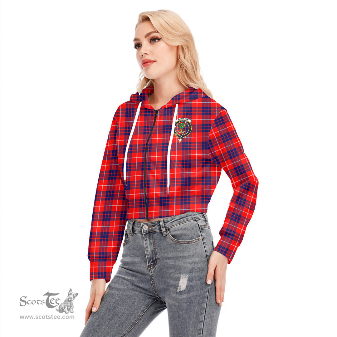 ScotsTee Shop Scottish Hamilton Modern Clan Crest Tartan Womens Cropped Zip Up Hoodie