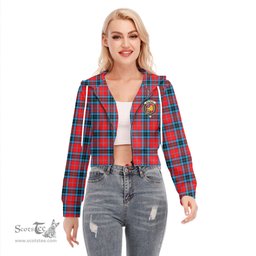 ScotsTee Shop Scottish MacTavish Modern Clan Crest Tartan Womens Cropped Zip Up Hoodie