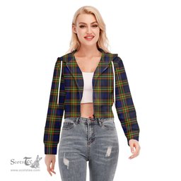ScotsTee Shop Scottish MacLellan Modern Clan Tartan Womens Cropped Zip Up Hoodie