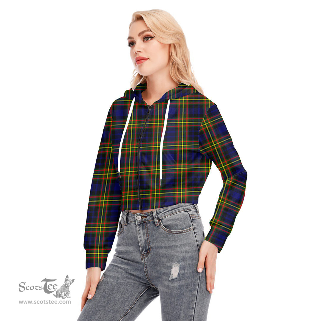 ScotsTee Shop Scottish MacLellan Modern Clan Tartan Womens Cropped Zip Up Hoodie