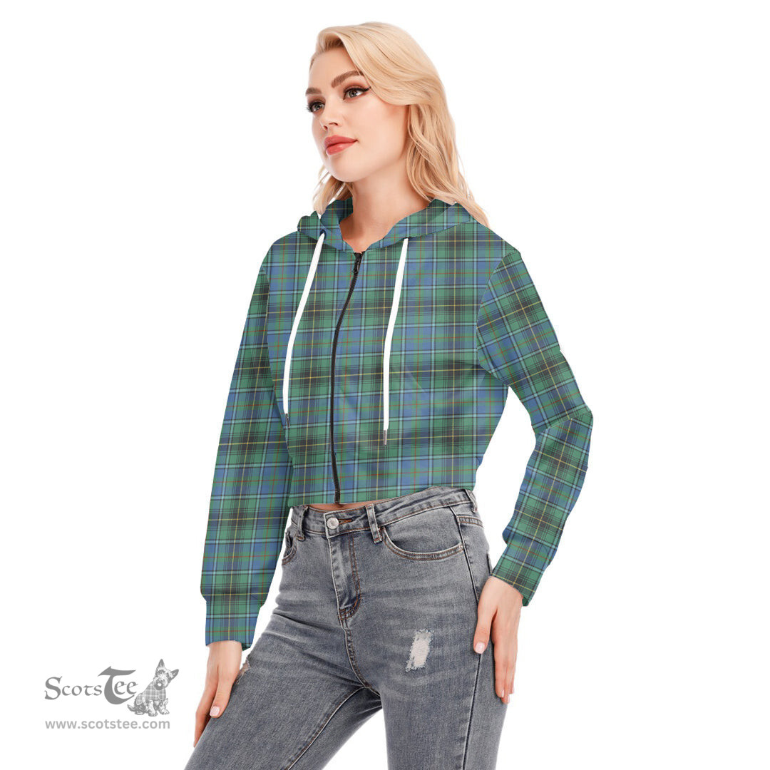 ScotsTee Shop Scottish MacInnes Ancient Clan Tartan Womens Cropped Zip Up Hoodie