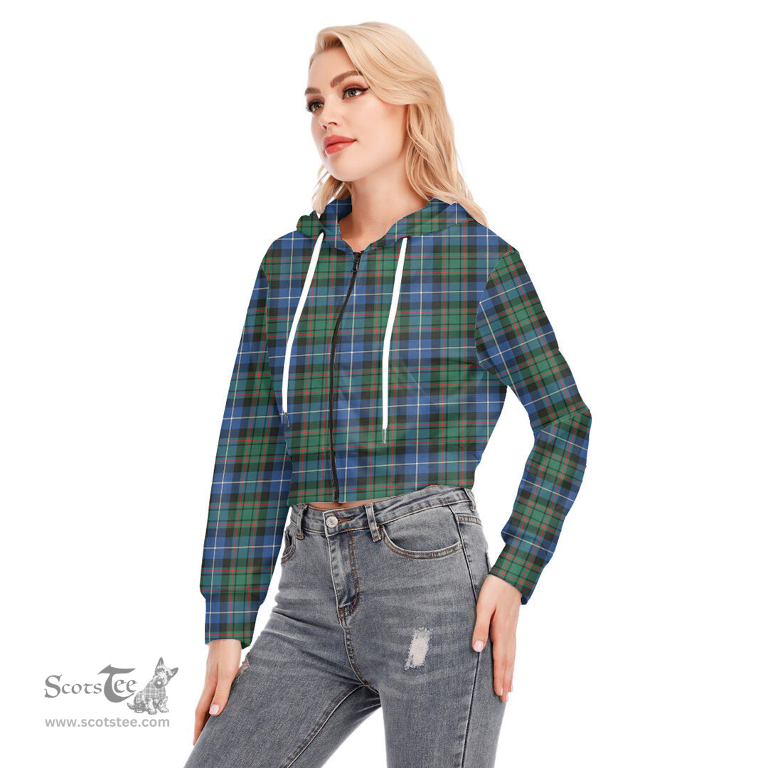 ScotsTee Shop Scottish MacRae Hunting Ancient Clan Tartan Womens Cropped Zip Up Hoodie