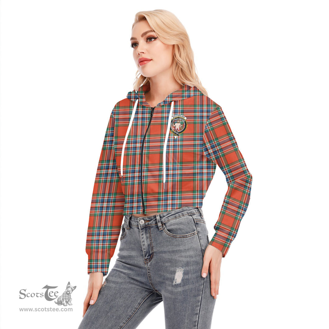 ScotsTee Shop Scottish MacFarlane Ancient Clan Crest Tartan Womens Cropped Zip Up Hoodie