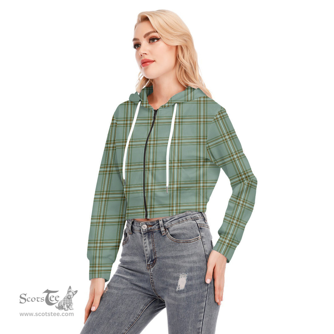 ScotsTee Shop Scottish Kelly Dress Clan Tartan Womens Cropped Zip Up Hoodie