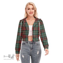 ScotsTee Shop Scottish MacDiarmid Modern Clan Tartan Womens Cropped Zip Up Hoodie