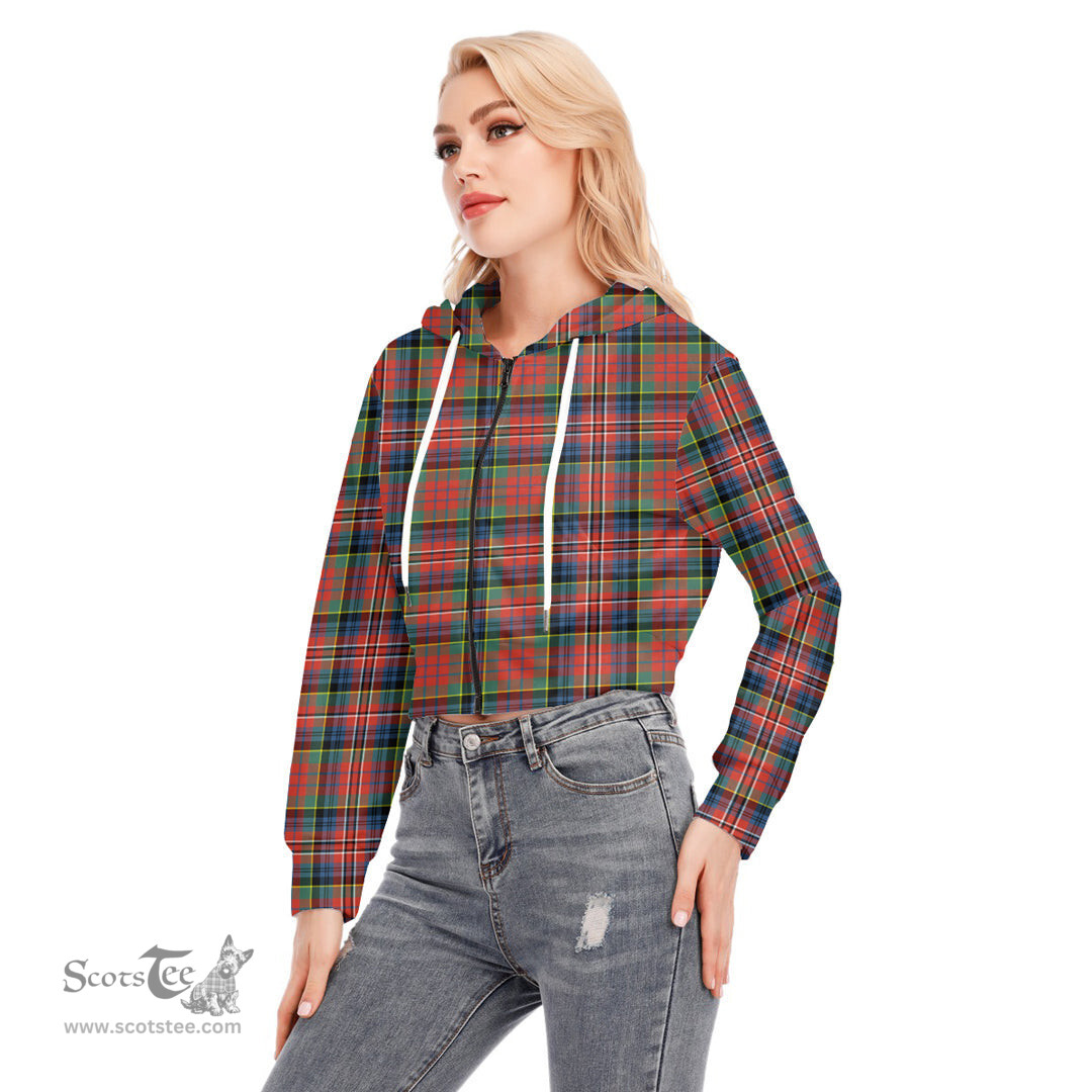 ScotsTee Shop Scottish MacPherson Ancient Clan Tartan Womens Cropped Zip Up Hoodie