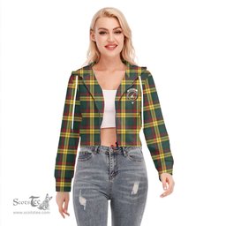 ScotsTee Shop Scottish MacMillan Old Modern Clan Crest Tartan Womens Cropped Zip Up Hoodie