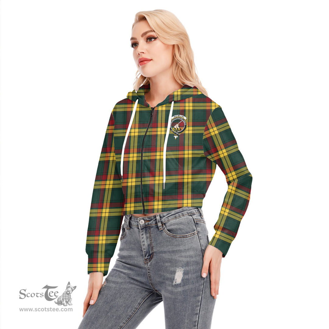 ScotsTee Shop Scottish MacMillan Old Modern Clan Crest Tartan Womens Cropped Zip Up Hoodie