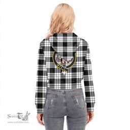 ScotsTee Shop Scottish MacFarlane Black White Clan Crest Tartan Womens Cropped Zip Up Hoodie